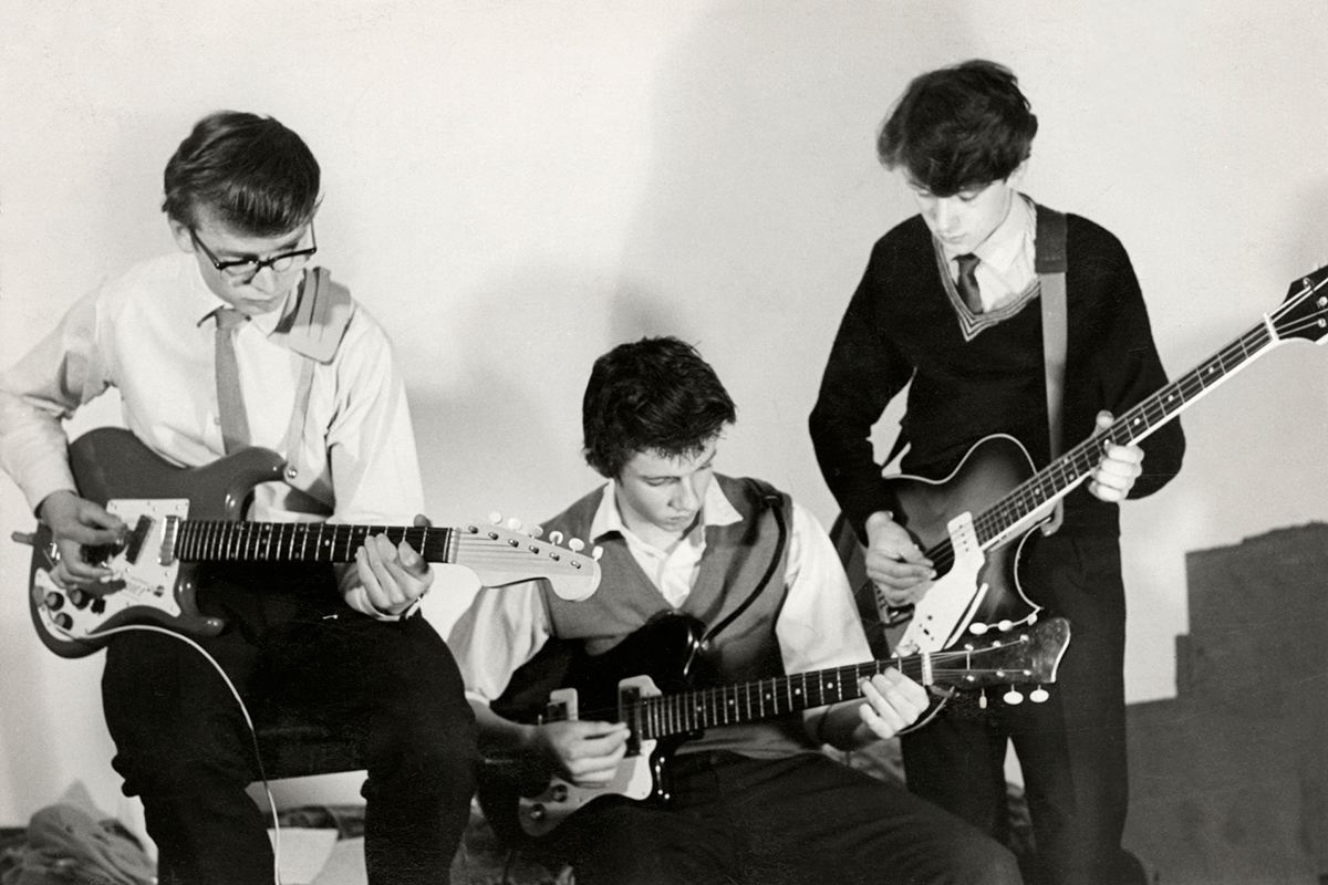 Nice ties. Clive Leyland, me and Michael Brockbank in about 1963 with our electric guitars probably playing a Shadows number (Michael was useless)