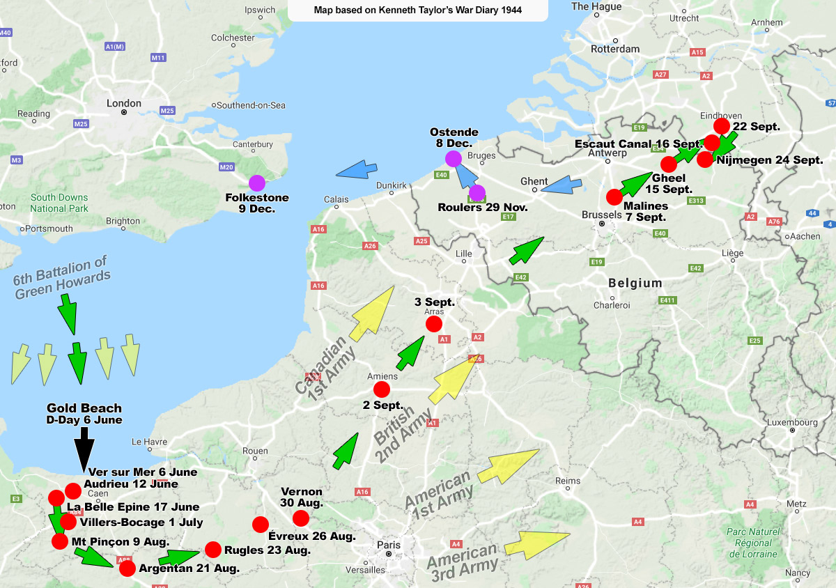 Green Howards general progress through France, Belgium and Holland
